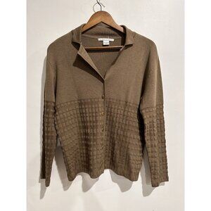 PETER NYGARD Wool & Silk Blend Brown Textured Collared Cardigan‎ Size M